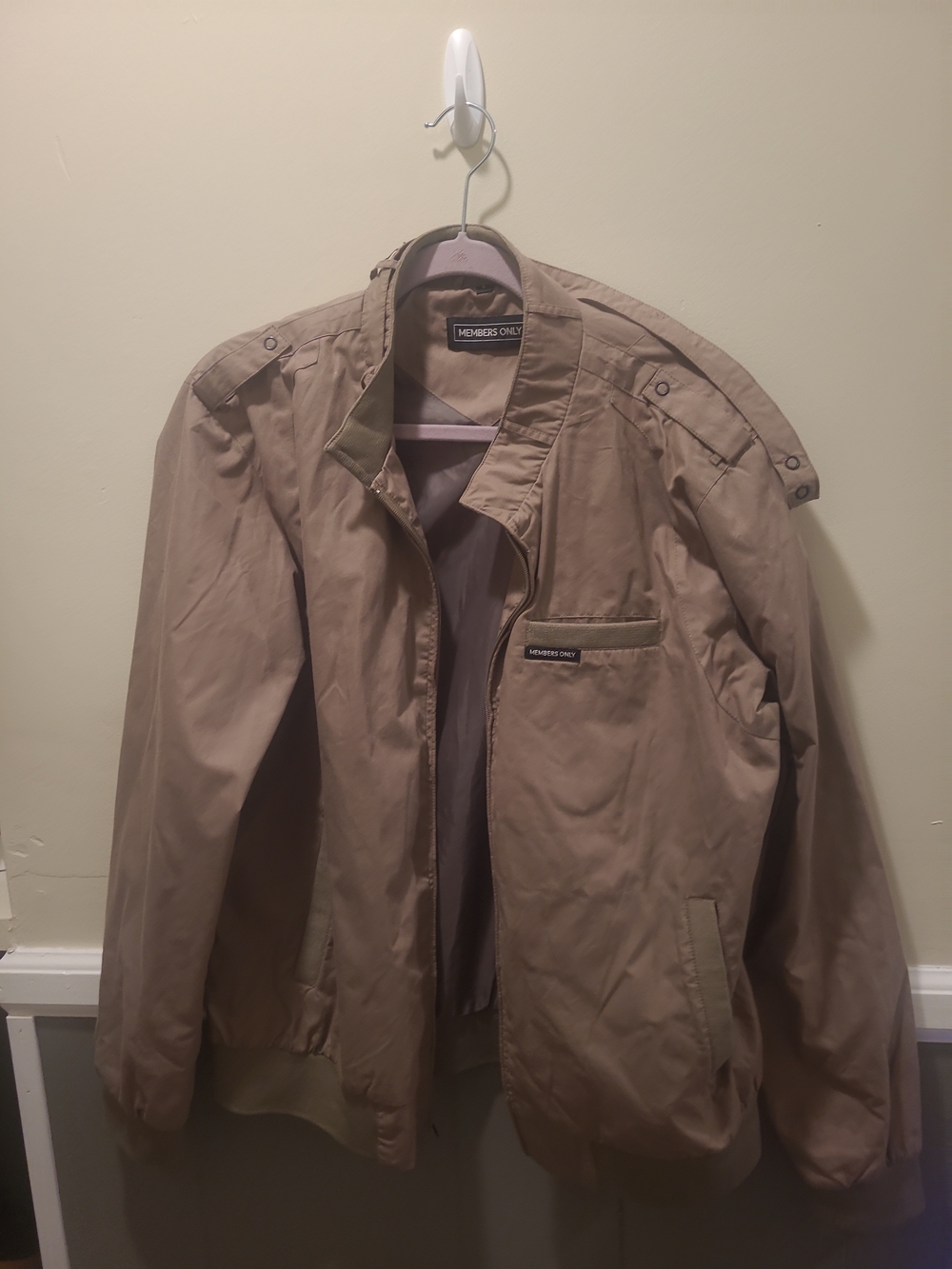 Members Only Jacket Mens L Khaki Bomber Full Zip Lined Pockets Racer Classic